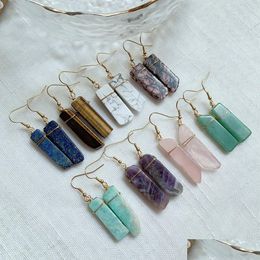 Dangle Chandelier Healing Natural Stone Earrings Irregar Rec Long Tassel Pendum Amazonite Lapis Pink Quartz Purple Crystal Drop Ea Dhezw