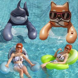 Sand Play Water Fun Pool Floaties Inflatable Chair Float With Cup Holders And Handles Happy Colourful For Lake Beach Summer 230711