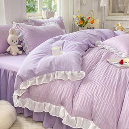 Bedding Sets 4pcs Set Skirt With Pillowcase Bedspread On The Bed Bedsheets Duvet Cover King Size 2 People Queensize Nordic Children's