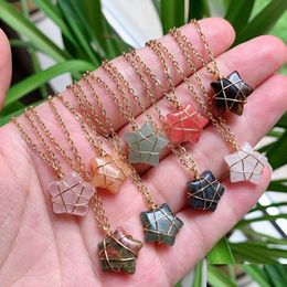 Pendant Necklaces Natural Crystal Stone Necklace Five-Pointed Star Pink Quartz Choker For Women Jewellery Drop Delivery Pendants Dhyhn