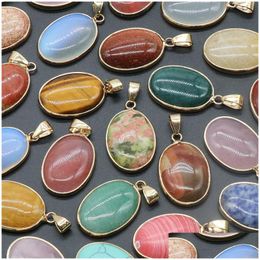 Charms Natural Crystal Stone Oval Shape Tiger Eye Lapis Lazi Rose Quartz Pendant Diy Necklace Jewellery Acc Drop Delivery Findings Comp Dhcbw