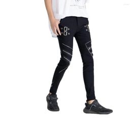 Men's Jeans Arrival Stylish Stretch Black Luxury High Quality Pants With Patches And Rocking Conical Leg Dance Tapered