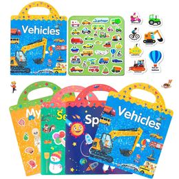 Kids' Toy Stickers 4 Pack Reusable Sticker Books Toys 3D Clear Animal Space Vehicles Dinosaur Book Educational Learning for kids Gifts 230711