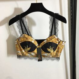 23SS Tank Sling Womens Designer Clothing Womens Sexy Colorblock Printing Lace Edge Bra Strap Strap Confer