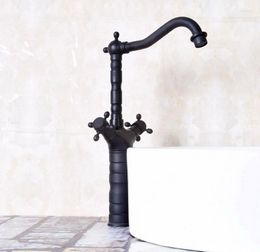 Kitchen Faucets Black Color Oil Rubbed Bronze Dual Handles Swivel Spout Bar Sink Bathroom Basin Faucet & Cold Mixer Tap Anf146