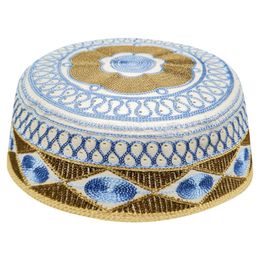 Muslim Hat Arab Islamic Caps Kiddush Papaqlar Gold Blue Round Hats Baseball Prayer Caps Hombre Arabe Sombreros193p