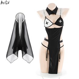 Sexy Set AniLV Nun Maid Dress With Veil Unifrom Women Halloween Sexy Nightdress Outfits Costumes Cosplay 230710