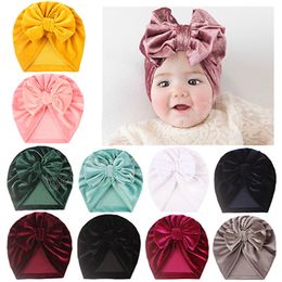 Lovely Handmade Bows Baby Girls Indian Hats Solid Color Gold Velvet Bowknot Caps Children Headwear Photography Props