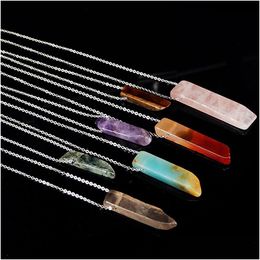 Pendant Necklaces Natural Stone Necklace Irregar Tigers Eye Opal White Pink Purple Crystal For Women Jewellery Drop Delivery Pendants Dh048