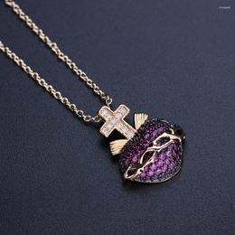 Pendant Necklaces Ranos Loving Heart Necklace CZ Zircons Cross Link Chain Colar For Women Fashion Jewelry NWX001382