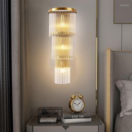 Wall Lamps Modern Clear Crystal Lights Parlor Tv Background Bedroom Sconces E14 LED Bulb Gold Stainless Steel Lighting Luxury