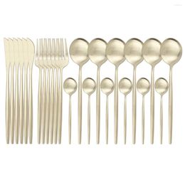 Flatware Sets 24pcs/48pc Champagne Gold Cutlery Set 304 Stainless Steel Dinnerware Spoon Fork Knife Kitchen Tableware