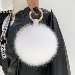 Keychains Lanyards 2023 Fluffy Real Fur Ball Poms Keychain For Women Luxury Pompom Keyring Accessories Bag Decoration Emo Trinket Jewellery Gifts 230710