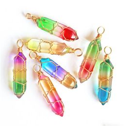 Charms Wire Wrap Colour Grad Glass Crystal Hexagon Pendants For Diy Earrings Necklace Jewellery Making Drop Delivery Findings Component Dhcvs