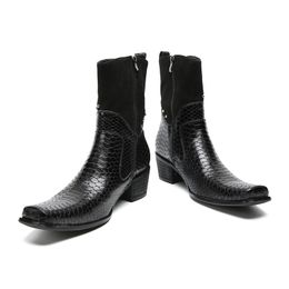 2023 Italian Solid Color Zipper Banquet Shoes Classic Large Size Pointed Toe Dress Boots Social Men Cow Leather Long Boots