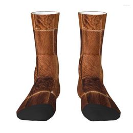 Men's Socks Brown Checkered Cowhide Patche Men Crew Unisex Novelty Animal Fur Leather Texture Spring Summer Autumn Winter Dress