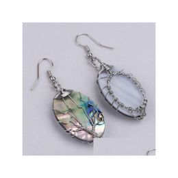 Dangle Chandelier Tree Of Life Earring Siery Wire Wrapped Oval Abalone Paua Shell Organic Cabochon 5 Pairs Drop Delivery Jewelry Ea Dhlt3