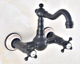 Bathroom Sink Faucets Black Oil Rubbed Brass 360 Swivel Spout Basin Faucet Dual Handle Hole Kitchen Cold Water Mixer Tap Dnf467