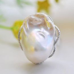 Cluster Rings P7442 25mm White Baroque Reborn Keshi Pearl Ring