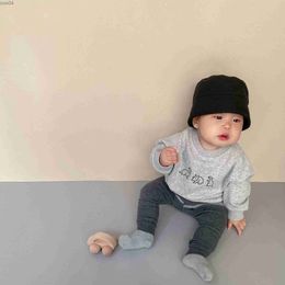 Autumn new 2021 baby boys and girls casual clothes dinosaur cartoon embroidered long sleeve sweatshirt L230625