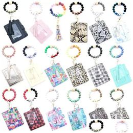 Key Rings Ups Fashion Pu Leather Bracelet Wallet Keychain Party Tassels Bangle Ring Holder Card Bag Sile Beaded Wristlet Handbag Wom Dhe8Q