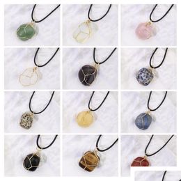 Pendant Necklaces Natural Stone Wire Winding Necklace Irregar Stones Amethyst Rose Quartz Crystal Agate Jewelry Accessories Drop Del Dhfhj