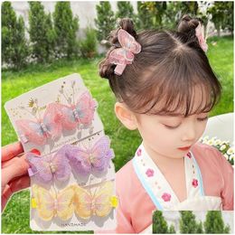 Hair Accessories Childrens Embroidered Butterfly Clip Headdress Cute Princess Exquisite Little Girl Side Baby Bangs Drop Delivery Ki Dh9As