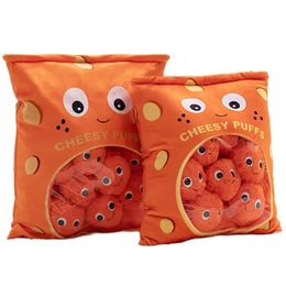 Plush Dolls Kawai Fluffy Puffs Pillow Stuffed Soft Snack Cushion Lifelike Orange Cheesy Toy Kids Birthday Christmas Decorate Gift 230711