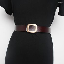 Belts Luxury Designer Brand For Women Fashion Gold Colour Square Buckle Waist Belt Female Genuine Leather Dress