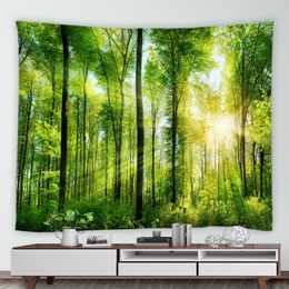 Tapestries Home Decoration Country Nature Landscape Wall Hanging Fog Tree Waterfall Landscape Tapestry Mural Green Forest Tapestry 230x180