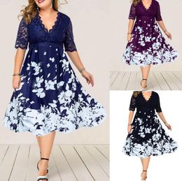 2023 Casual Dresses Women's Clothing Summer Dress Evening Party Fashion Patchwork Flower Elegant Blue Lace Club Outfits Plus Size