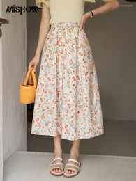 Skirts MISHOW French Tulip Floral Chic Skirt For Women 2023 Summer 100 Cotton A-LINE Sweet Elastic Waist Holiday Midi MXC38B0072