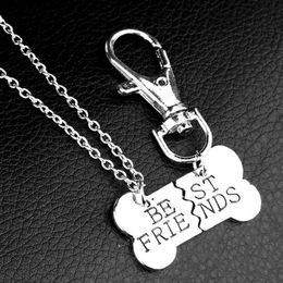 New Fashion Gold Silver Colour Dog Bone Friends Charm Necklace & Keychain Handstamped Bones Friendship Jewelries336W