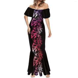 Casual Dresses 2023 Elegance Women's Short Sleeve Fishtail Dress Summer Party Fashion Sexy One-Shoulder Hawaiian Palm Leaf Print Beach