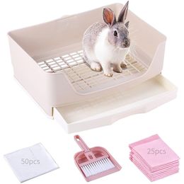 Small Animal Supplies Large Rabbit Litter Box Bunny Toilet with Drawer 50 Pet Film 25 Training Pad Cleaning Set Pan 230710
