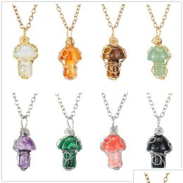 Pendant Necklaces Natural Stone Handmade Wire Wrapped Healing Mushroom Crystal Necklace For Women Men Drop Delivery Jewellery Pendants Dhlpc