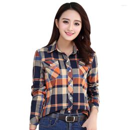 Women's Blouses 2023 Plaid Shirts Womens Checked Spring Autumn Long Sleeve Female Casual Slim Loose Cotton Lady Tops Outwear