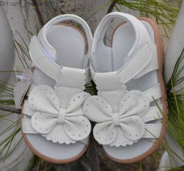 Sandals 2019 New Genuine Leather Girls' Sandals White Summer Walking Shoes with Butterfly Anti slip Sole Children and Toddlers 12.3-18.3 inches Z230711