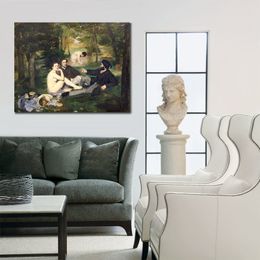 Figurative Art on Canvas Luncheon on the Grass Edouard Manet Paintings Handmade Modern Artwork Kitchen Room Decor