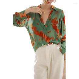 Women's Blouses Green Transparent Shirt Women Design Sense Niche Jacquard Chiffon Ice Silk Sunscreen Top Cool Summer Thin Style Tops