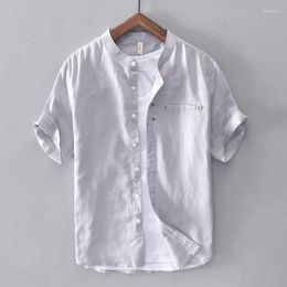 Men's Casual Shirts Cotton Linen Shirt Men Solid Short Sleeve Slim Button Down Quality Mandarin Dress Camisa Masculina TS-668