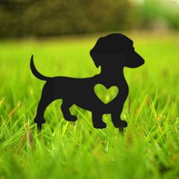 Wrought Iron Modern Animal Abstract Dog Ornament Simple Figurine Dachshund Decoration Ground Garden Insertion Art Y3U6 L230620