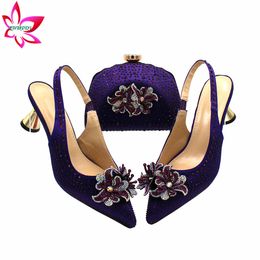 Dress Shoes Arrival Dark Purple Italian Shoes with Matching Bags African Fashion Sandals For Wedding Party 230711