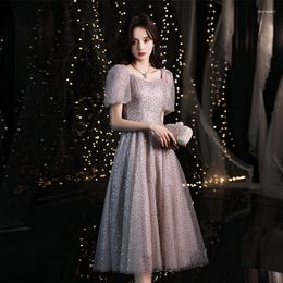 Ethnic Clothing Size XS-3XL Women Elegant Square Neck Sequined Evening Dresses Sexy A-line Tulle Formal Party Gowns Robe