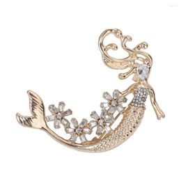 Brooches Rhinestone Mermaid For Women Unisex 2-color Crystal Flower Beauty Fish Lady Figure Party Office Brooch Pin Gifts