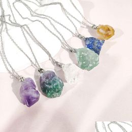 Pendant Necklaces Irregar Natural Stone Necklace Fluorite Amethysts Reiki Energy For Women Jewelry Drop Delivery Pendants Dhw4E