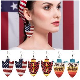 Hoop Earrings American Football Wooden Retro Flag Sports Exaggerated Personality Small Earring Clip On Pearl