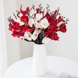 Decorative Flowers 5Fork 20Head Artificial Flower Bouquet Simulation Magnolia Plants For Living Room Bedroom Home Party Decor Wedding Fake