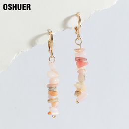 Stud Arrival Trendy Circle Natural Stone Hoop Earrings For Women Fashon Sweet Metal Jewellery Oorbellen Gift 230710