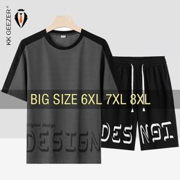 Mens Tracksuits T Shirt Men Suit Shorts Tshirt Set Grey Oversize 6XL 7XL 8XL Plus Size Short Sleeve Tshirts Blue Summer Fashion Loose Quickdry 230710